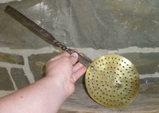 18th,  Early 19th C American Antique Wrought Iron Brass Strainer Ladle