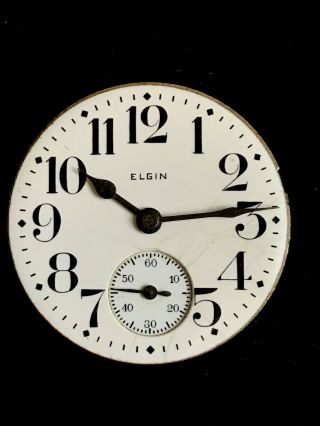 16s Elgin Pocket Watch Movement Dial And Hands With Hairlines Runs Strong