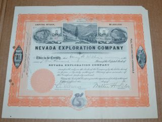 Nevada Exploration Company 1907 Antique Stock Certificate