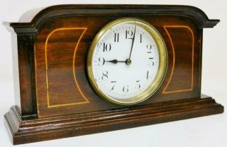 Antique French Timepiece Mantel Clock 8 Day Inlaid Decorated Mahogany Desk Clock