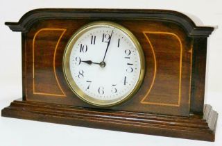 Antique French Timepiece Mantel Clock 8 Day Inlaid Decorated Mahogany Desk Clock 4
