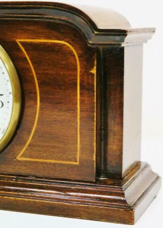 Antique French Timepiece Mantel Clock 8 Day Inlaid Decorated Mahogany Desk Clock 6