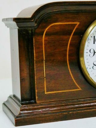 Antique French Timepiece Mantel Clock 8 Day Inlaid Decorated Mahogany Desk Clock 7