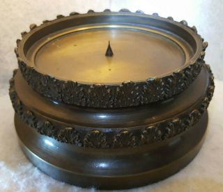 Estate Antique Solid Bronze Big Candle Holder 5.  5 Inches Round Weighs 3.  5 Lbs.