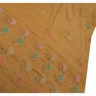 Tcw Vintage Beige Saree 100 Pure Silk Hand Beaded Craft 5 Yd Fabric Sari
