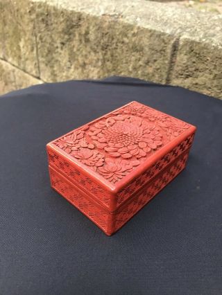 Fine Old Antique Chinese Carved Cinnabar Lacquer Box