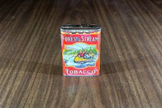 Antique Forest And Stream Tobacco Tin - Double Fisherman