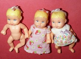 Vintage Barbie Doll Baby Happy Family 1998 Mattel 3 Infants Blue Eyes Bows Toys