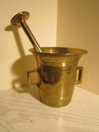 Vintage Brass Mortar And Pestle With Handles - 3.  75 " Tall,  Hong Kong
