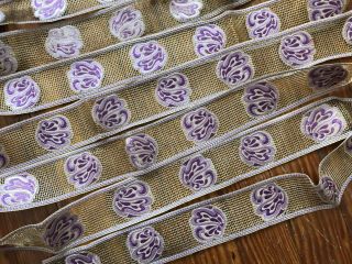 Antique French Art Nouveau Hand Embroidered Silk & Gold Thread Trim Over 11 Yds