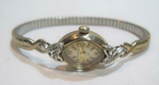 Vtg Ladies Bulova 23 Jewel 10k Rgp Diamond Wind - Up Wrist Watch W Band