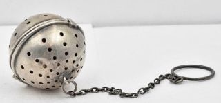 Antique Sterling Silver Webster Tea Ball Infuser W/ Chain & Ring