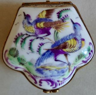 Antique French Sevres Marked Porcelain Hinged Trinket Snuff Box Birds
