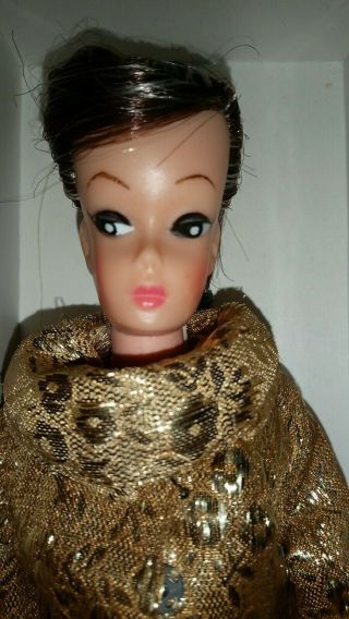 Vintage Barbie Swirl Ponytail Clone W/gold Metallic Gown & Coat Tagged Hong Kong