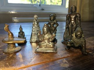 7 Antique Bronze Indian Hindu,  Buddhist & Jain Deities Votive Statues