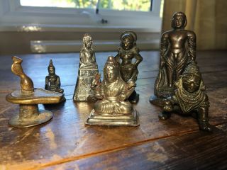 7 Antique Bronze Indian Hindu,  Buddhist & Jain Deities Votive Statues 2