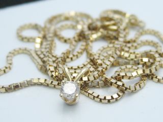 Vintage 14k Yellow Gold Diamond Solitaire Slide Pendant Box Chain Link Necklace