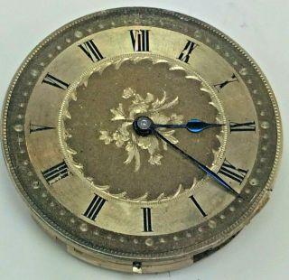 Antique Swiss Made Pocket Watch Movement With Gold Tone Dial