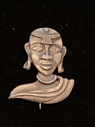 Antique Candida Vintage Sterling Silver African Woman Pin Brooch