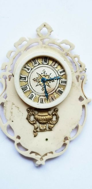 Antique Cream Celuloid Wall Clock With Filigree Back And Gilt Details