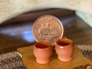 IGMA Artisan Jane Graber Stunning Miniature Primitive Redware Pair Drinking Cups 4