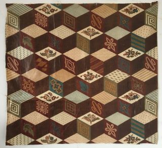 Rare Important 19th C.  French " Cheater " Quilt Cotton Chintz Fabric (2588)