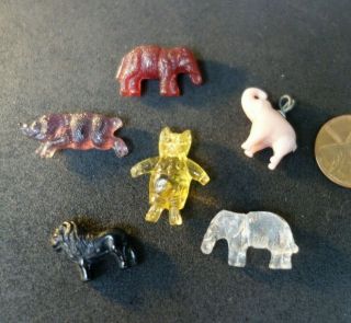 6 Vintage Czech Glass Cat Pig Lion Elephant Figural Jewelry Piece Beads