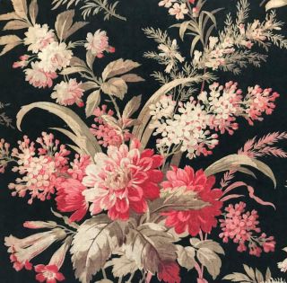 19th Century French Napoleon Iii Linen Cotton,  Pink Florals C1870 491