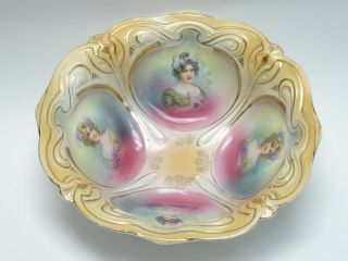 Antique C.  1903 Jpf Germany Ilmenau Porcelain Factory 4 Maiden Portrait Bowl 10 "