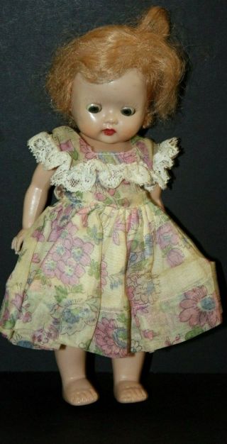 1st 1953 Muffie Nancy Ann 7 " Storybook Doll W/ Vintage Floral Dress No Brows