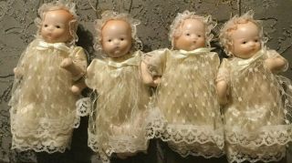 Vintage 4 Small Baby Dolls In Christening Gowns