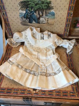 Adorable Antique Cotton & Lace Trim Child Doll Dress