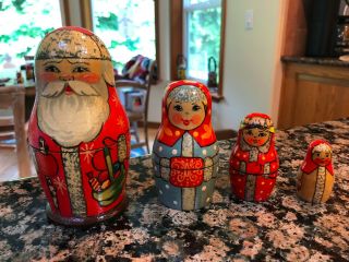 Father Frost Vintage Ussr/russia Nesting Doll Set Of 4