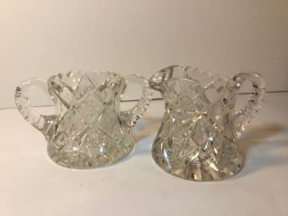 Vintage Crystal Creamer And Sugar Bowl Etched & Cut Glass Open Double Handle