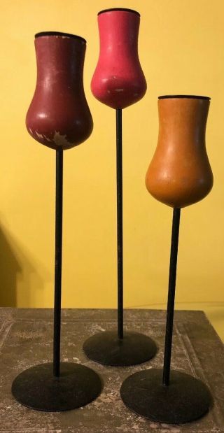 3 Danish Modern Laurids Lonborg Tulip Candle Sticks Holders Mid Century