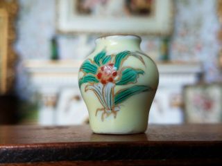 Antique Dollhouse Miniature Porcelain Vase Hand Painted Flower 1:12