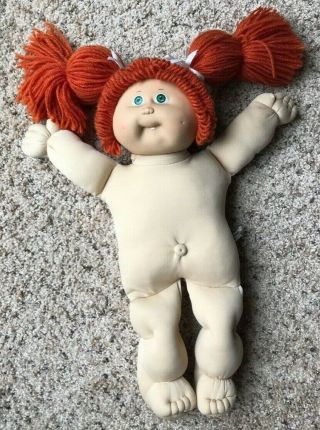 Coleco Vintage 1985 Cabbage Patch Kids Doll Girl Red Yarn Hair Green Eyes