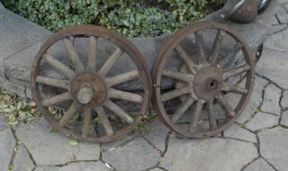 22 " Antique Wagon,  Cart,  Buggy Wheels/ 12 Wooden Spokes/ Iron Bound