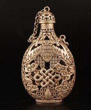 Unique China Tibetan Silver Snuff Bottle Pendant Handmade Hollowed Out Collect