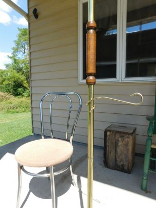 Vintage 1960s Mcm Brass 3 Stage Spring Tension Pole Lamp Planter Hanging Hooks