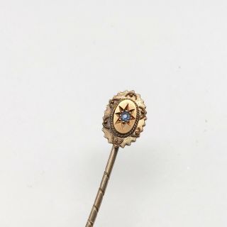 Antique Solid 15ct Gold Sapphire Set Stick Tie Hat Pin Ladies Brooch Not 9ct