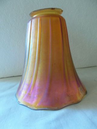 Antique Art Glass Lamp Shade Marigold Iridescent Carnival