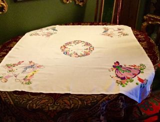 Vintage embroidered Crinoline Lady Table Cloth.  1930/40s 2
