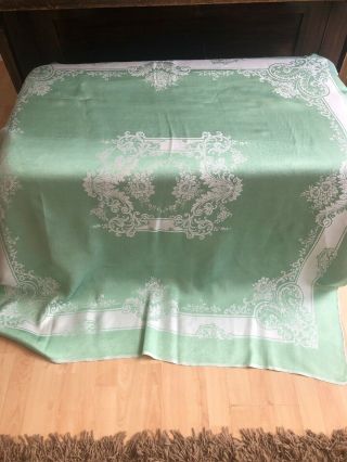 Vintage Pale Green,  White Floral Pattern Damask Square Tablecloth 50 Ins X50 Ins