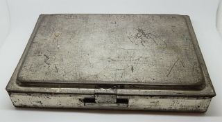 Antique English Metal Water Color Paint Box With Palette Water & Brush Storage