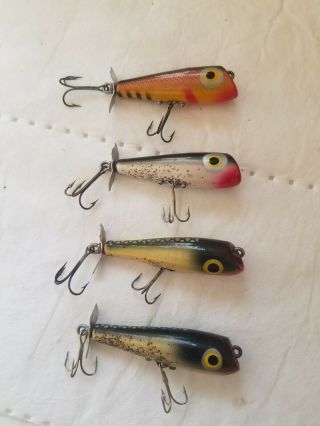 Group Of Four Vintage Porter Spin Pop Wood Lures Made In Florida.
