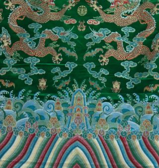 104 " Tapestry Style Silk Damask Jacquard Brocade Green China Dragon Robe Fabric -