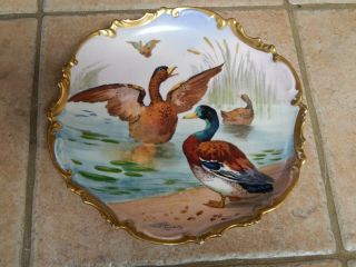 Antique Limoges Coronet Mallard Duck Game,  Cabinet Plate,  Signed By Artist