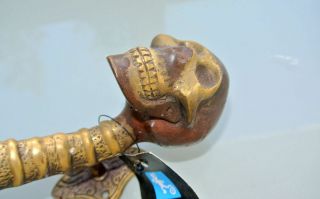 SKULL handle DOOR PULL spine solid BRASS old look vintage style aged 210mm B 2