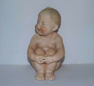 Antique Gebruder Heubach Nude Little Boy Vtg Bisque C.  1910 Piano Baby Figurine
